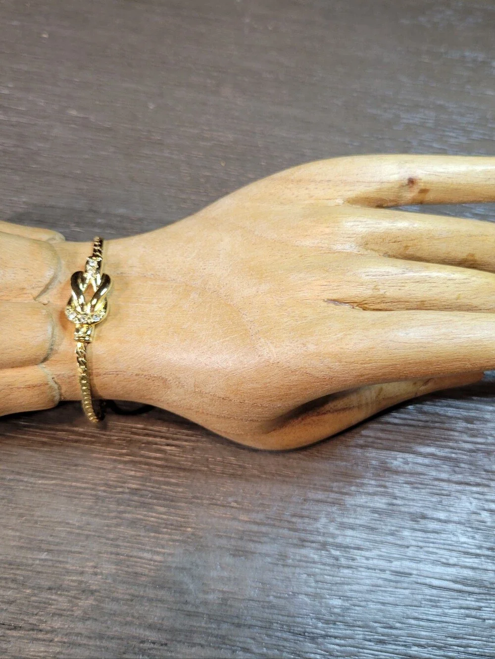 Vintage Gold Tone with Icy Rhinestone Knot Bracelet 6.5